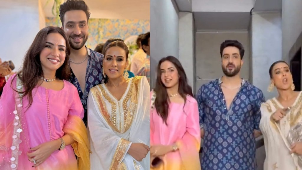 When photographers, during Ganpati celebrations at actor Ankita Lokhande’s house, chanted “Ganpati Bappa”, Goni didn’t say “Morya” like his girlfriend Jasmin Bhasin and friend Nia Sharma. He instead stood there in silence and kept on chewing gum while looking around awkwardly. When photographers, during Ganpati celebrations at actor Ankita Lokhande’s house, chanted “Ganpati Bappa”, Goni didn’t say “Morya” like his girlfriend Jasmin Bhasin and friend Nia Sharma. He instead stood there in silence and kept on chewing gum while looking around awkwardly.