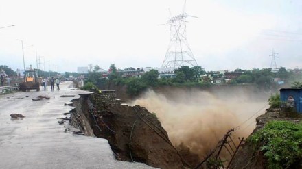 Dehradun, Uttarakhand Cloudburst Highlights: A bridge gets washed away following heavy rains, near Fun Valley and Uttarakhand Dental College on the Dehradun - Haridwar National Highway, Tuesday, Sept. 16, 2025. (PTI Photo)