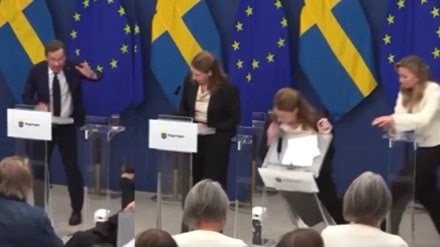 Sweden’s newly appointed Health Minister collapses on stage during first press conference