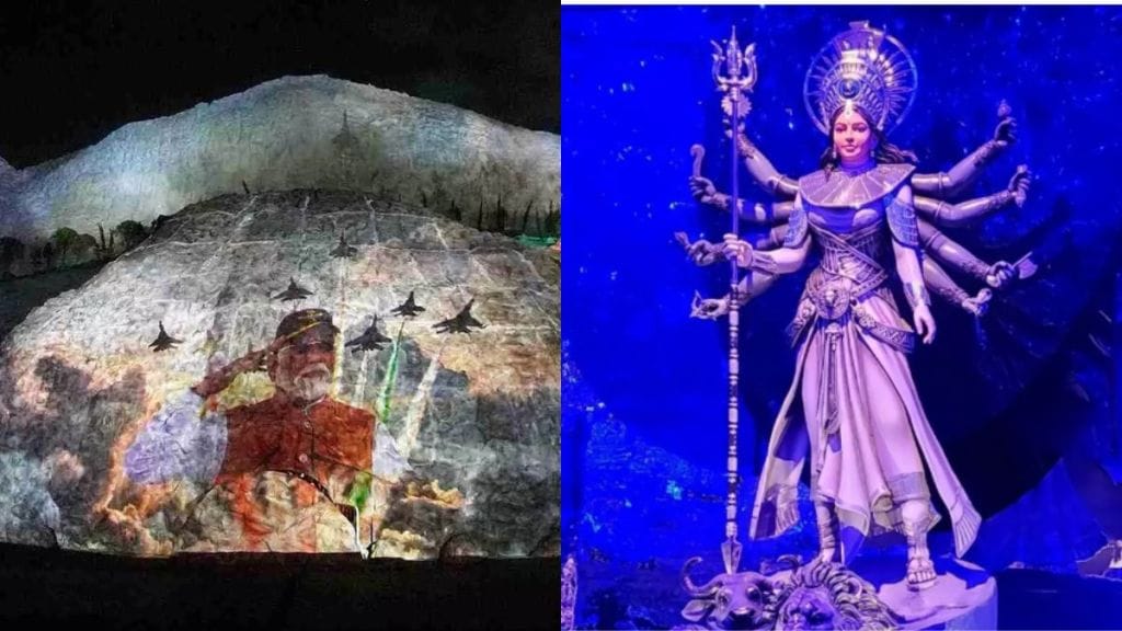 Durga Puja 2025 in Kolkata has seen increased footfall despite heavy rains due to the unique and creative themes. (Image source: PTI, Arjunpur Amra Sabai Club/Instagram)