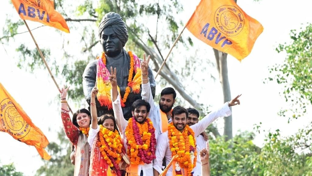 Akhil Bharatiya Vidhyarthi Parishad, abvp, National Students Union of India, NSUI, Aryan Mann, abvp president, Ronak Khatri, Delhi University, dusu, dusu election results, dusu news, vote chori, vote theft Akhil Bharatiya Vidhyarthi Parishad, abvp, National Students Union of India, NSUI, Aryan Mann, abvp president, Ronak Khatri, Delhi University, dusu, dusu election results, dusu news, vote chori, vote theft