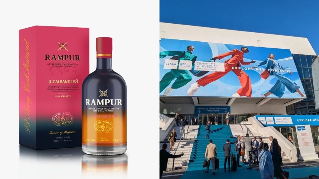 Indian alcobev company launched #7 and #8 of their 8-part Indian Single Malts series Rampul Jugalbandi at Cannes TFWA 2025. (Image source: Radico Khaitan, @firstchoicemerchandise/Instagram)