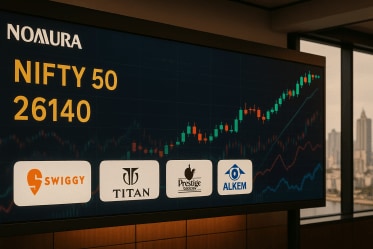 Nomura Nifty 2026 target at 26,140 with portfolio update including Swiggy, Titan, Prestige Estates, and Alkem Laboratories
