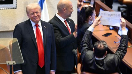 Left-wing Israeli MPs Ofer Cassif and Ayman Odeh heckle Trump’s Knesset speech, shouting ‘genocide’