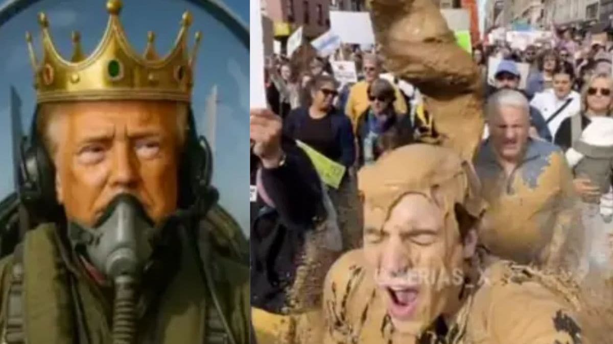 Trump shares bizarre AI video of himself in fighter jet bombing ‘No Kings’ protesters with sewage
