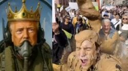 Trump shares bizarre AI video of himself in fighter jet bombing ‘No Kings’ protesters with sewage