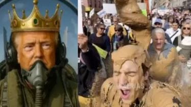 Trump shares bizarre AI video of himself in fighter jet bombing ‘No Kings’ protesters with sewage