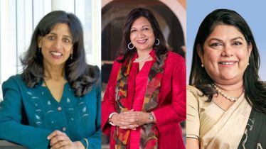 Jayshree Ullal (left), Kiran Mazumdar-Shaw (centre), Falguni Nayar (right)