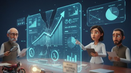 As services’ share rises, digital output grows, large formal services might be easier to measure/overestimate. Formal sector gains are counted more reliably; informal sector losses may be undercounted or recognised late. As services’ share rises, digital output grows, large formal services might be easier to measure/overestimate. Formal sector gains are counted more reliably; informal sector losses may be undercounted or recognised late.