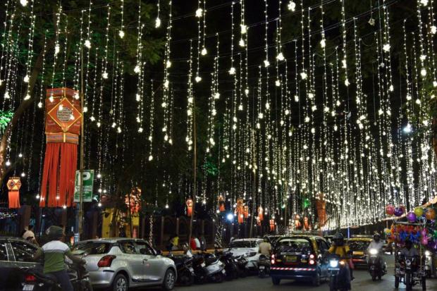 Lights illuminate for the upcoming Diwali festival at Shivaji park in Mumbai. (ANI)
