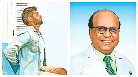 Age related degeneration and poor postural habits together lead to the risk of a slipped disc and Dr Raju Vaishya (R).