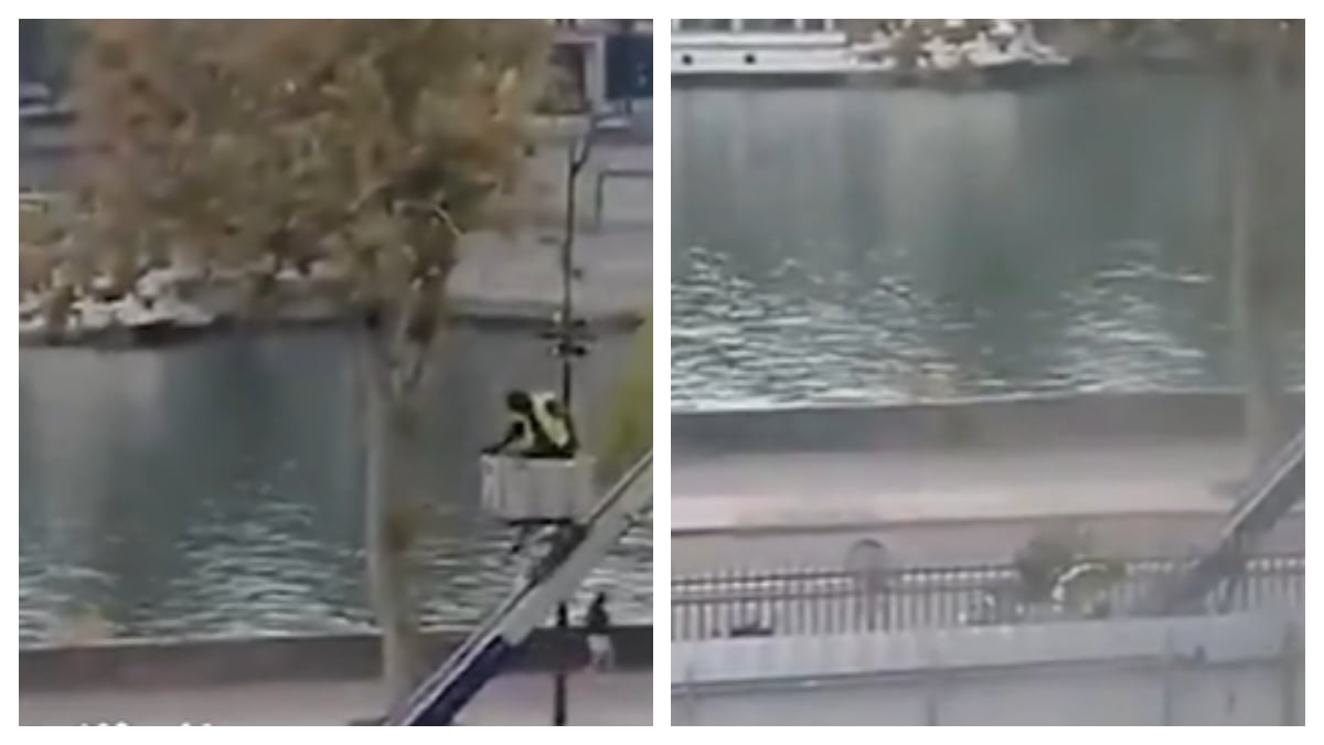 Viral Video reveals Louvre thieves escaping on scooter using mechanical ladder in daylight.