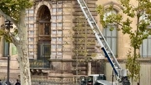 A basket lift used by thieves is seen at the Louvre museum on Sunday (AP Photo)