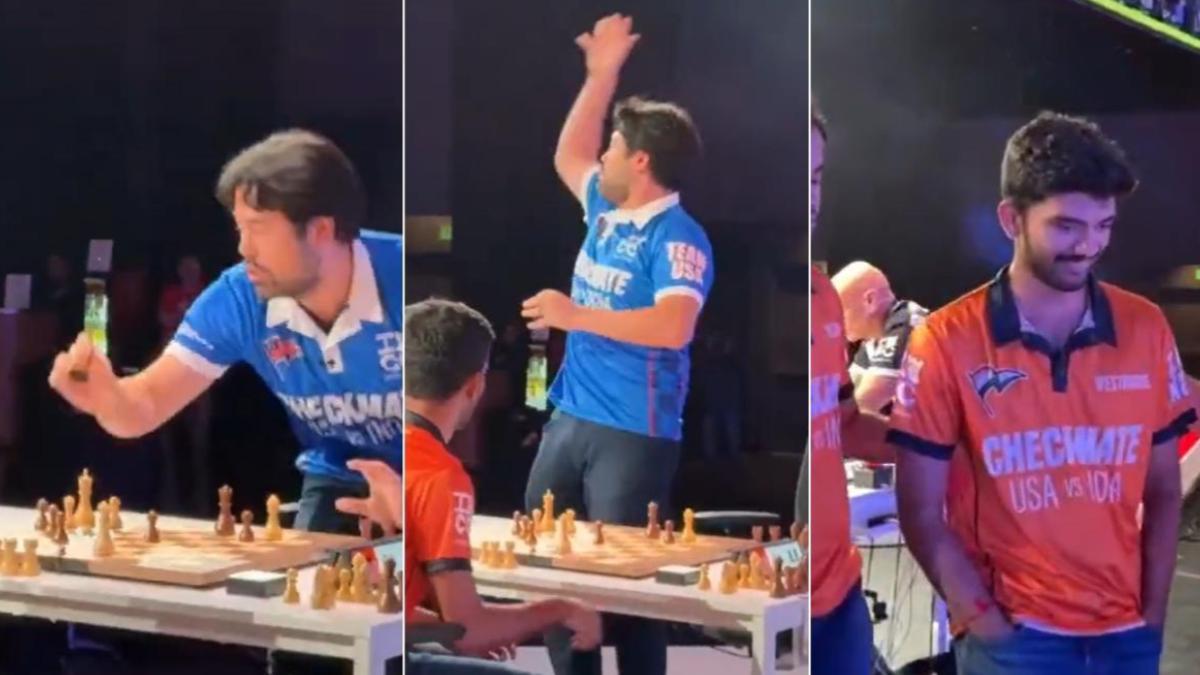 hikaru throws gukesh king, hikaru gukesh king video, nakamura, gukesh, nakamura gukesh, gukesh nakamura, checkmate india, checkmate india usa, checkmate india usa news, gukesh nakamura thorw king