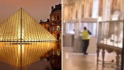 Louvre heist: CCTV captures thief cutting through glass  before fleeing with royal jewels