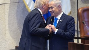 President Donald Trump talks with Israeli Prime Minister Benjamin Netanyahu at the Knesset (Photo: AP)