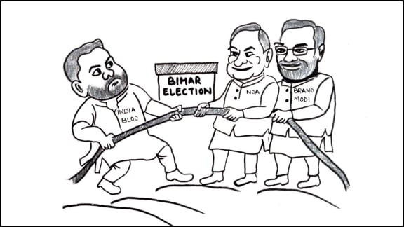 As the Bihar election 2025 nears, the state is humming with the pulse of politics, and NDA vs INDIA slogans fill the air. “Raftaar pakad chuka Bihar, fir ek baar NDA sarkaar” is countered by “6 aur 11, NDA nau do gyarah”.