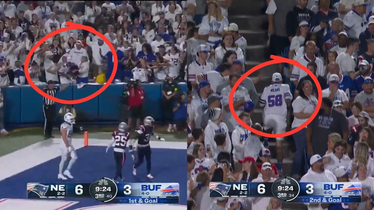 Bills fan steal Josh Allen pass in a now-viral NFL video. Bills fan steal Josh Allen pass in a now-viral NFL video.