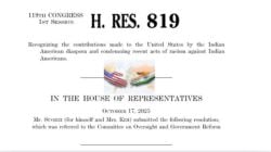 ‘Proud moment for Indian Americans’: House Resolution recognises diaspora contributions to US, condemns racism