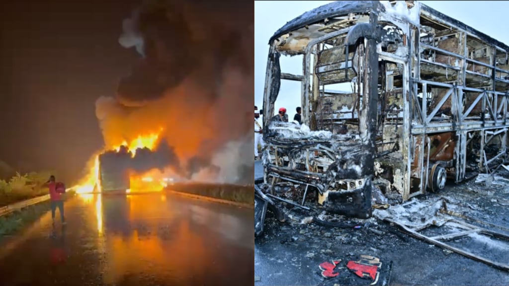 Kurnool bus fire: Survivors recalled the terrifying moments when the Kaveri Travels bus caught fire, saying the main exit was jammed and they were forced to break windows to get out. Kurnool bus fire: Survivors recalled the terrifying moments when the Kaveri Travels bus caught fire, saying the main exit was jammed and they were forced to break windows to get out.