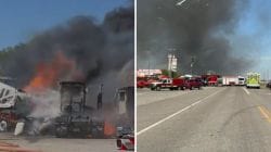 Texas plane crash: 2 dead, dramatic visuals show fiery explosion as jet crashes into semitrailers