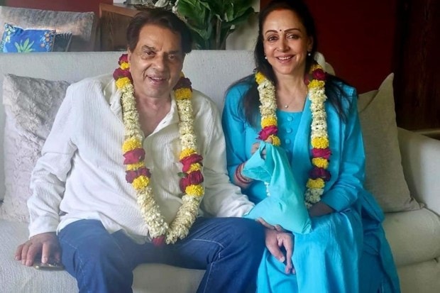 The happy couple looked radiant in matching flower garlands which fans can assume they exchanged. Their smiles exude a sense of contentment. (Image source: Hema Malini/X)