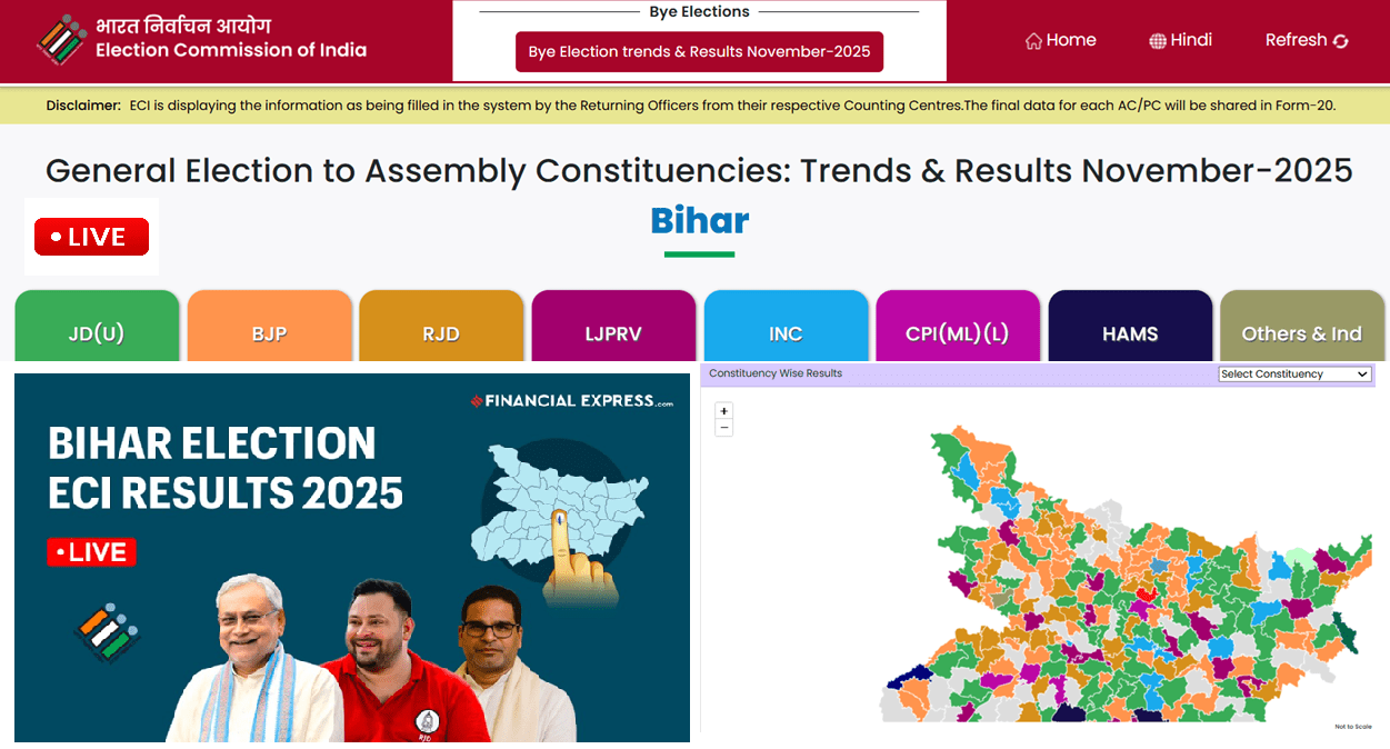 ECI Vote Counting | Bihar Election 2025 Live Result on eci.gov.in, results.eci.gov.in