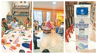 A ‘stress scan' kiosk put at a gathering of Sahara, a new initiative by Niyogi Books in collaboration with Solh Wellness and Kunzum Book