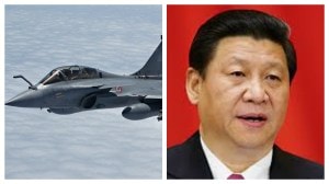 Rafale fighter jet (L) and XI Jinping (R)