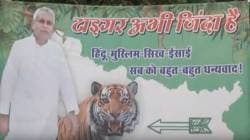 JD(U) flashes ‘Tiger Abhi Zinda Hai’ message outside Bihar CM Nitish Kumar’s house as votes are counted