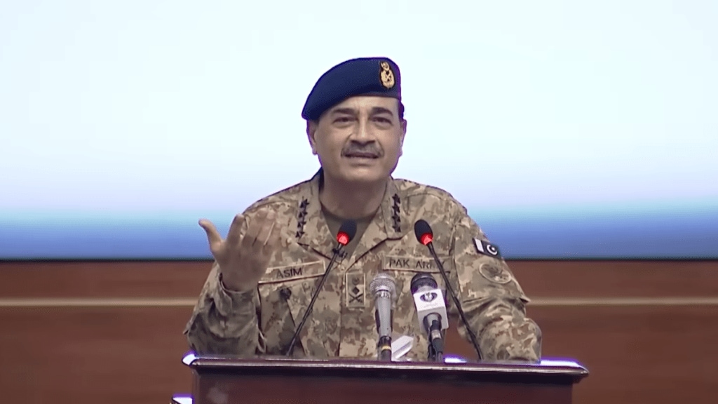 Pakistan Army chief Asim Munir addresses National Security Workshop participants at GHQ, Rawalpindi.