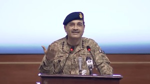 Pakistan Army chief Asim Munir addresses National Security Workshop participants at GHQ, Rawalpindi.