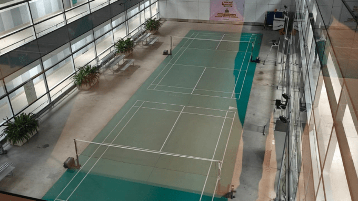 Rahul Mathur shared a photo of the indoor badminton court inside Delhi’s IGI Terminal 3 during his overnight stay Rahul Mathur shared a photo of the indoor badminton court inside Delhi’s IGI Terminal 3 during his overnight stay