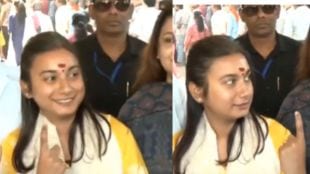 LJP (RV) MP Shambhavi Chaudhary seen with ink marks on both fingers. (Image: X)