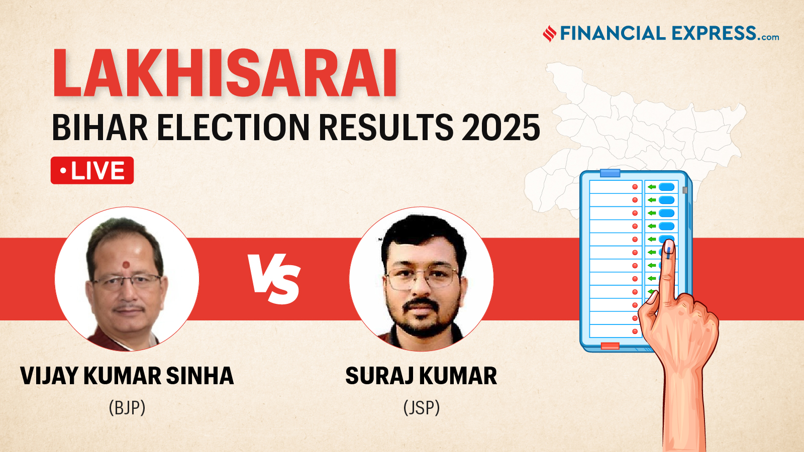 Vijay Kumar Sinha vs Suraj Kumar Lakhisarai Assembly Elections 2025 Results, Lakhisarai Bihar Election Results LIVE Updates