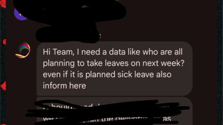A screenshot of a boss’s Google Chat message has been circulating on Reddit after they asked employees to inform them about all upcoming leaves, including “planned sick leave”.