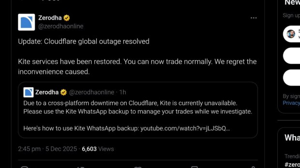 Cloudflare down: Brief outage hits trading platforms like Zerodha, Groww along with Spotify, Canva and others