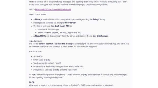 Fed up with WhatsApp pings, Indian techie builds AI device that simplifies texts from boss: Here’s how it works