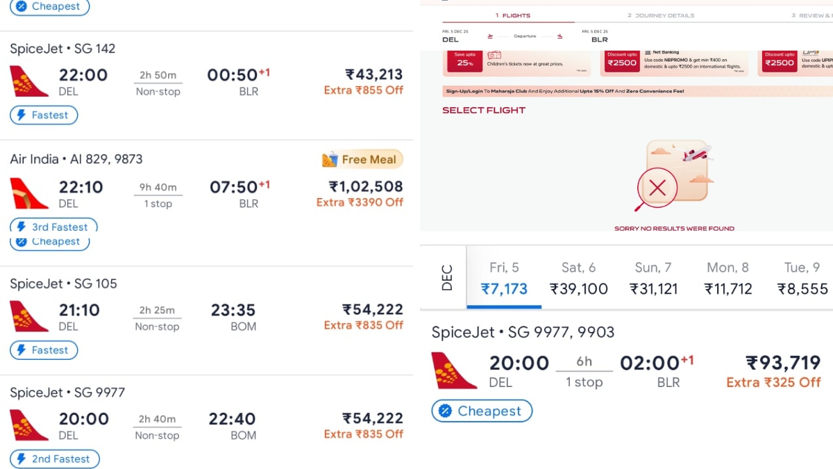 Passengers stranded at Delhi Airport as IndiGo cancels hundreds of flights, driving Air India, SpiceJet, and other airlines’ fares on Delhi-Bengaluru, Delhi-Mumbai, and Chennai-Delhi routes to unprecedented highs.