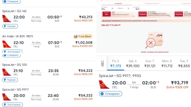 Passengers stranded at Delhi Airport as IndiGo cancels hundreds of flights, driving Air India, SpiceJet, and other airlines’ fares on Delhi-Bengaluru, Delhi-Mumbai, and Chennai-Delhi routes to unprecedented highs.
