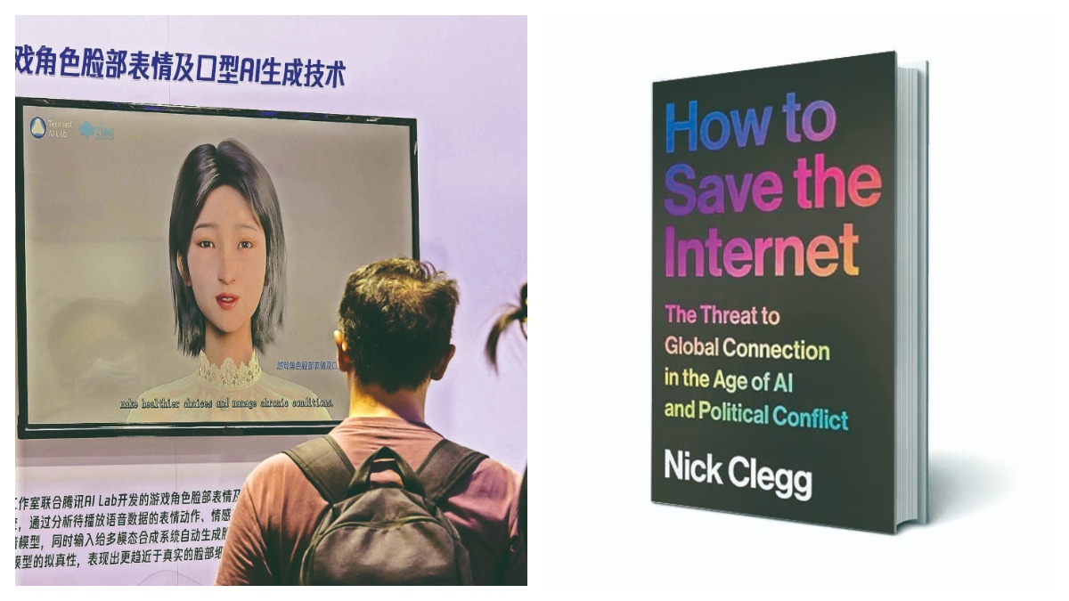 A display on AI generative technology at the World Artificial Intelligence Conference in Shanghai, China. Growing AI technologies are accelerating the transformation of the internet and digital platforms, raising both large opportunities and large risks, the author writes BLOOMBERG