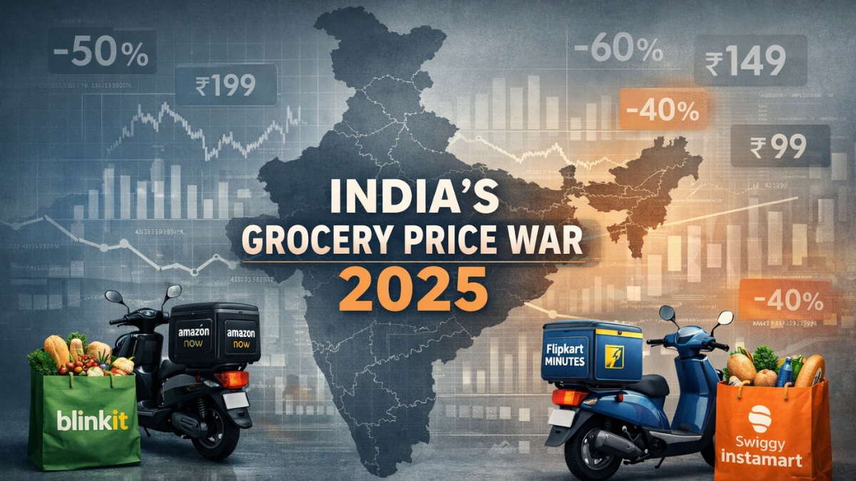 Jefferies grocery price war India 2025 Blinkit Amazon Now Flipkart