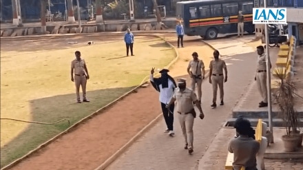 Face covered, hands tied - Gangster jailed over grandson's murder files nomination for Pune local body polls (IANS video screengrab)