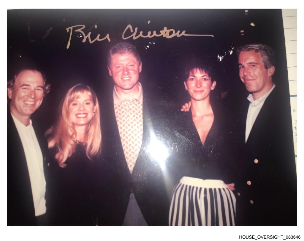 This undated photo released by Democrats on the House Oversight Committee shows former President Bill Clinton, Ghislaine Maxwell and Jeffrey Epstein, with Clinton's signature at the top of the photo. (House Oversight Committee via AP) This undated photo released by Democrats on the House Oversight Committee shows former President Bill Clinton, Ghislaine Maxwell and Jeffrey Epstein, with Clinton's signature at the top of the photo. (House Oversight Committee via AP)
