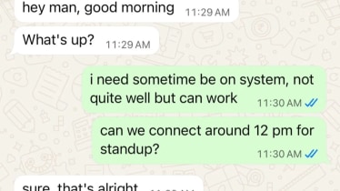 A boss’s thoughtful WhatsApp message to an employee is winning praise on Reddit after he told him that “health comes first” and encouraged him to take the time he needed before logging in.