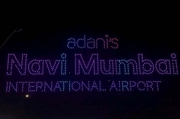 Drones light up the sky during an event held ahead of the operational launch of the Navi Mumbai International Airport (NMIA) in Navi Mumbai, Maharashtra. (Image source: PTI)