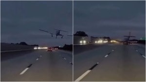 Caught on camera: Dramatic small plane crash on busy US highway injures one