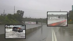 California state of emergency: Floodwaters drown LA freeway, tornado warning issued | Xmas storm video
