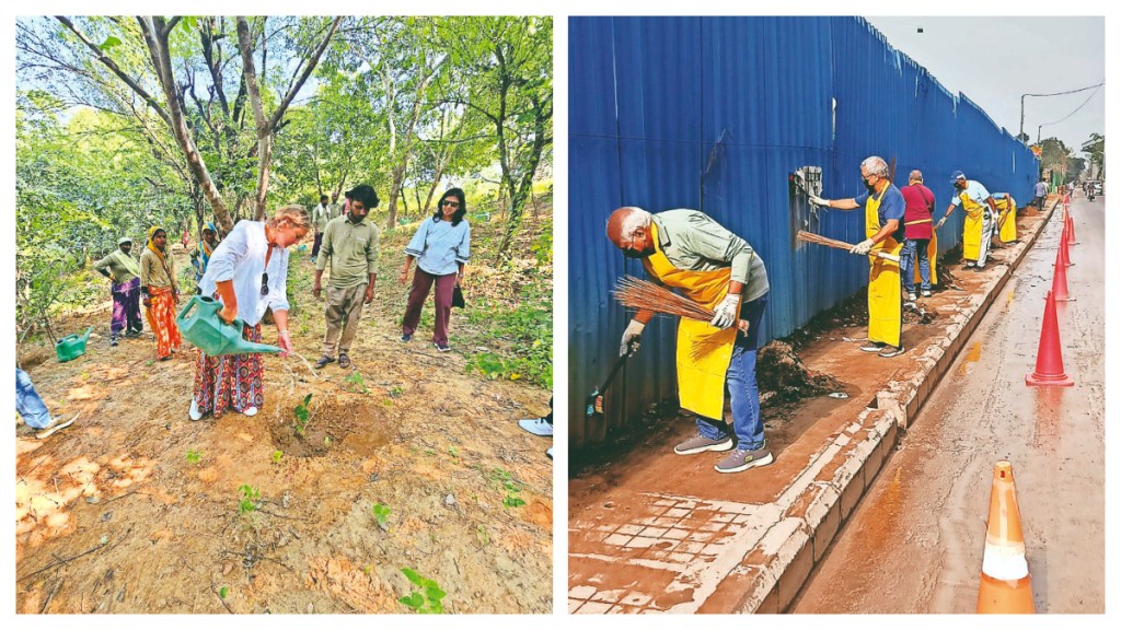 IAmGurgaon, founded in 2009, has been converting barren land into green sanctuaries (L) and The Ugly Indian, an anonymous volunteer collective in Bengaluru, has been involved in cleaning the city since 2010 (R)