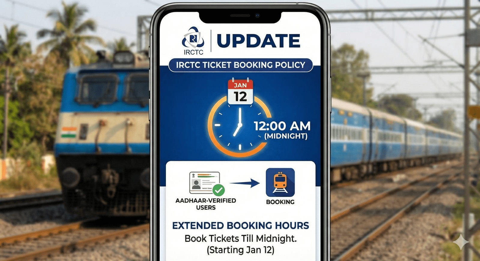 The process of Aadhaar authentication was later extended to the morning hours – from 8 AM to 10 AM – on the first day of reserved ticket booking. (Image generated by Gemini)